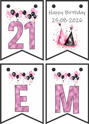 Personalised Bunting : Birthday Black and Pink